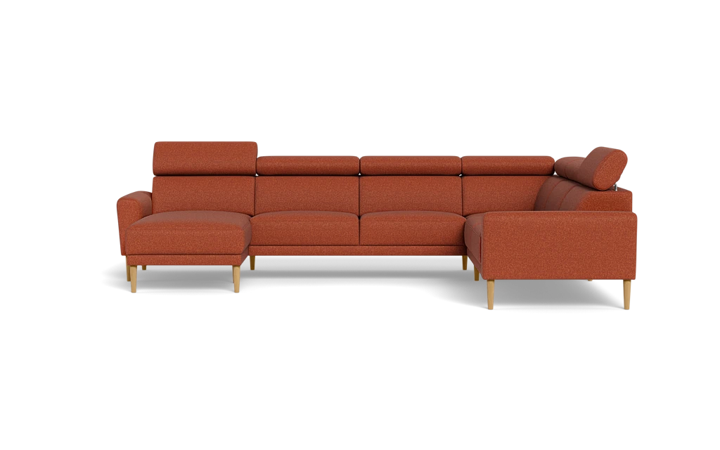 Michigan hjørnesofa med chaiselong - Afrundet armlæn - Bjorn stof - rust - Højrevendt