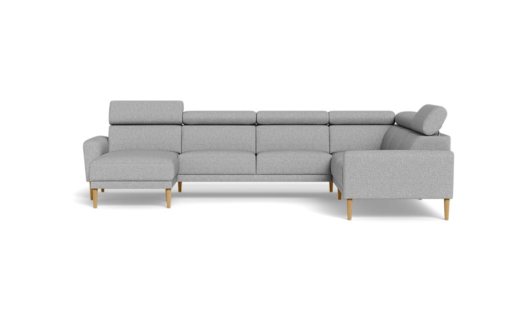 Michigan hjørnesofa med chaiselong - Afrundet armlæn - Bjorn stof - lysegrå - Højrevendt