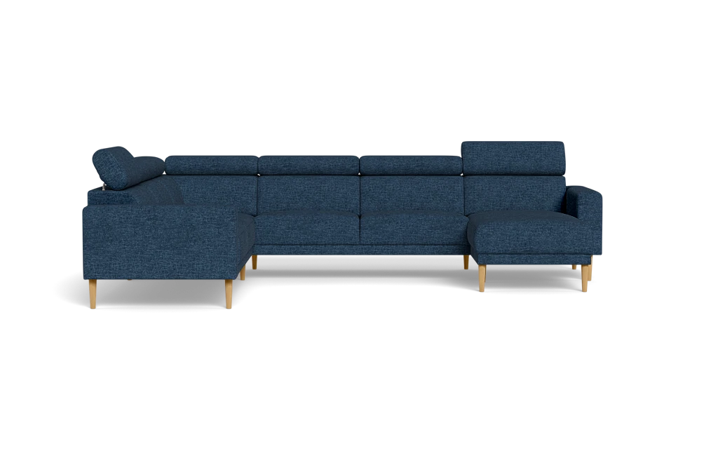 Michigan hjørnesofa med chaiselong - Firkantet armlæn - Brego stof - 86 blå - Venstrevendt