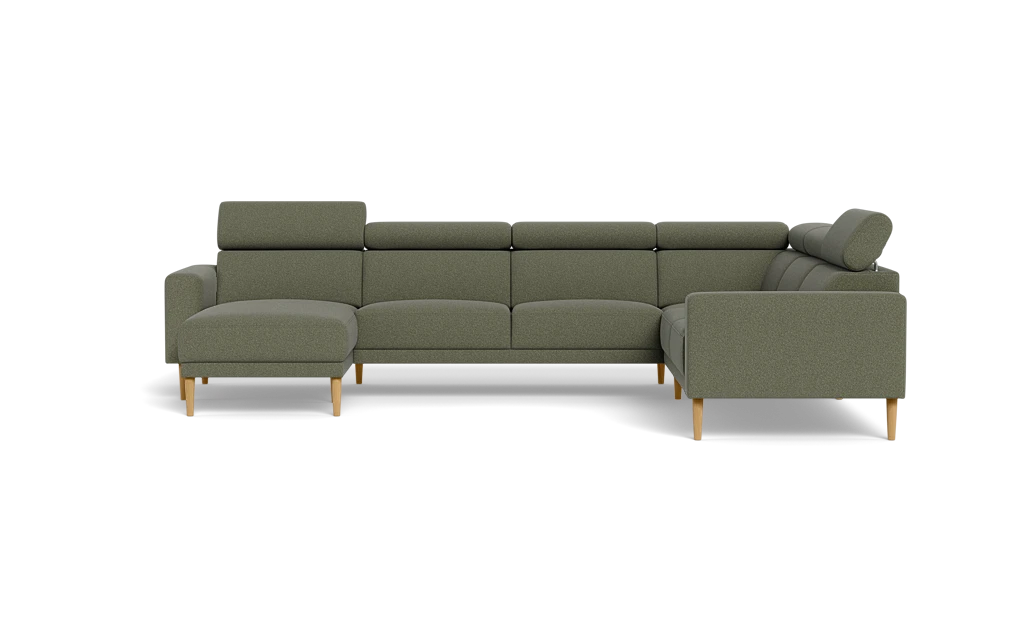 Michigan hjørnesofa med chaiselong - Firkantet armlæn - Austin stof - 13 grøn - Højrevendt