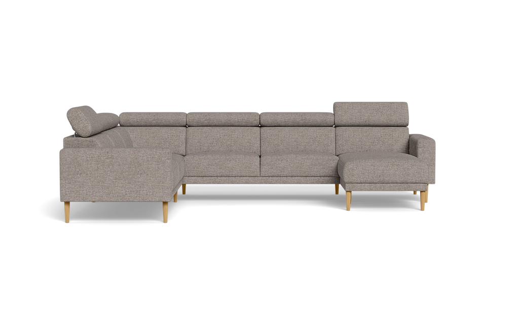 Michigan hjørnesofa med chaiselong - Firkantet armlæn - Brego stof - 07 brun - Venstrevendt