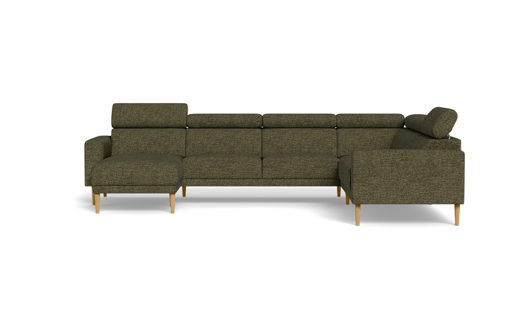 Michigan hjørnesofa med chaiselong - Firkantet armlæn - Brego stof - 77 grøn - Højrevendt