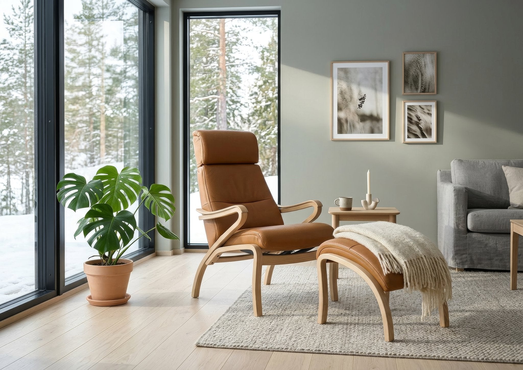 BD Bend Plus lænestol med skammel – cognac læder – billede 2